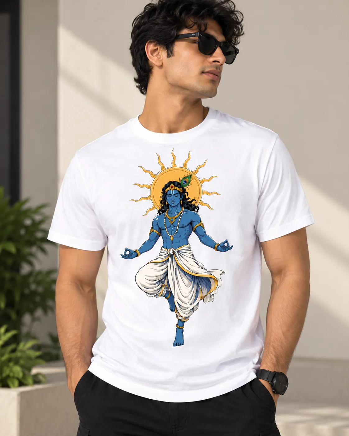 men3 Meditative Krishna Art Tee - Image 1